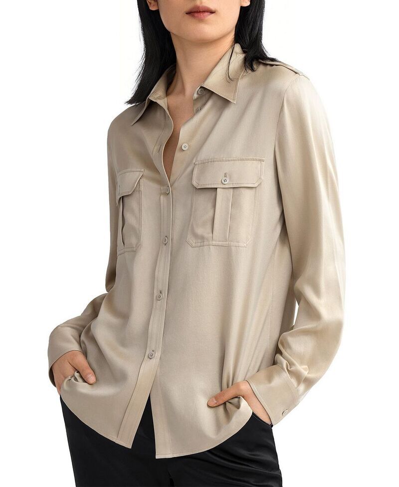 リリーシルク レディース トップス シャツ LILYSILK Sandwashed Silk Shirt With Epaulettes Light Apricot アプリコット 43,420円