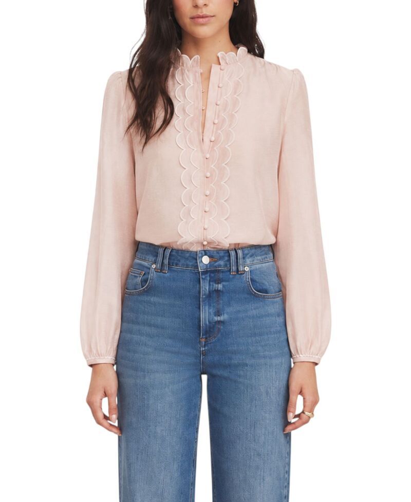 ミルトンベルベット レディース トップス シャツ フリル 刺繍 ブラウス Mint Velvet Womens Embroidered Ruffle Blouse Light Pink ピンク