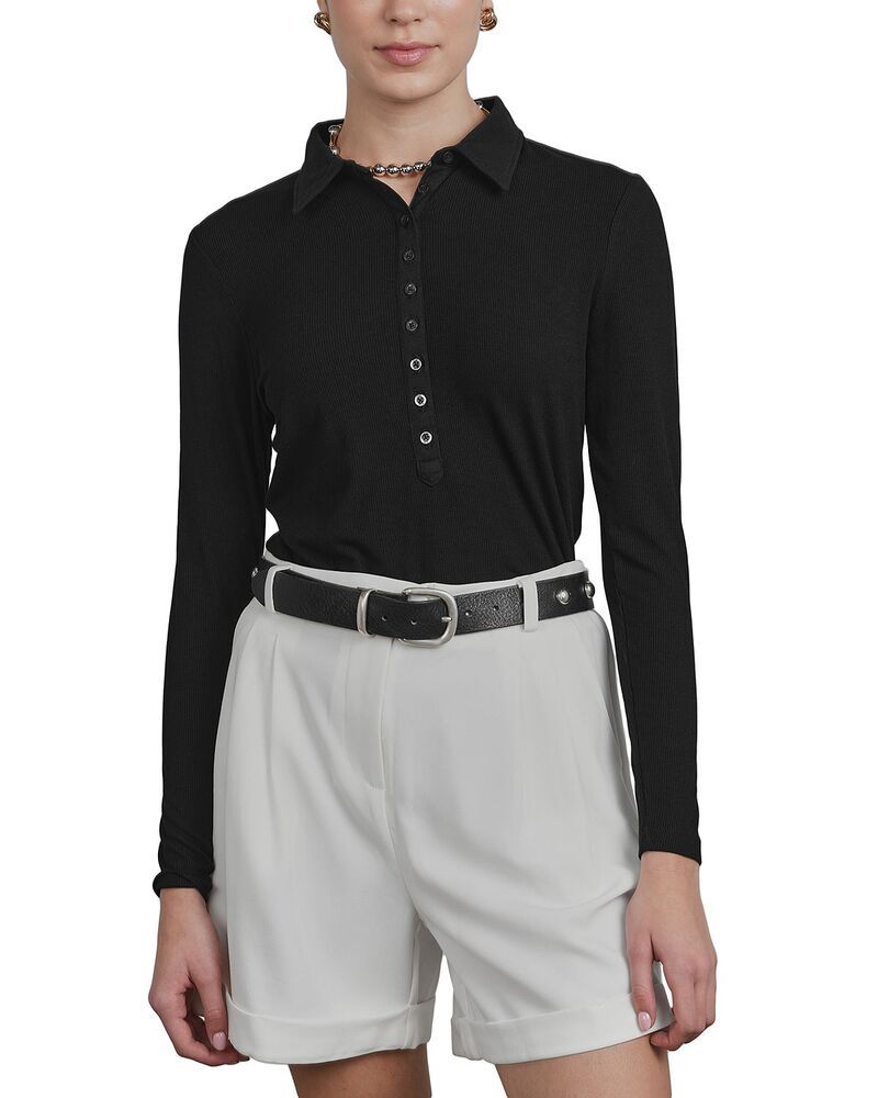 ポイント レディース トップス ポロシャツ リブ Point Ribbed Polo Shirt Black ブラック