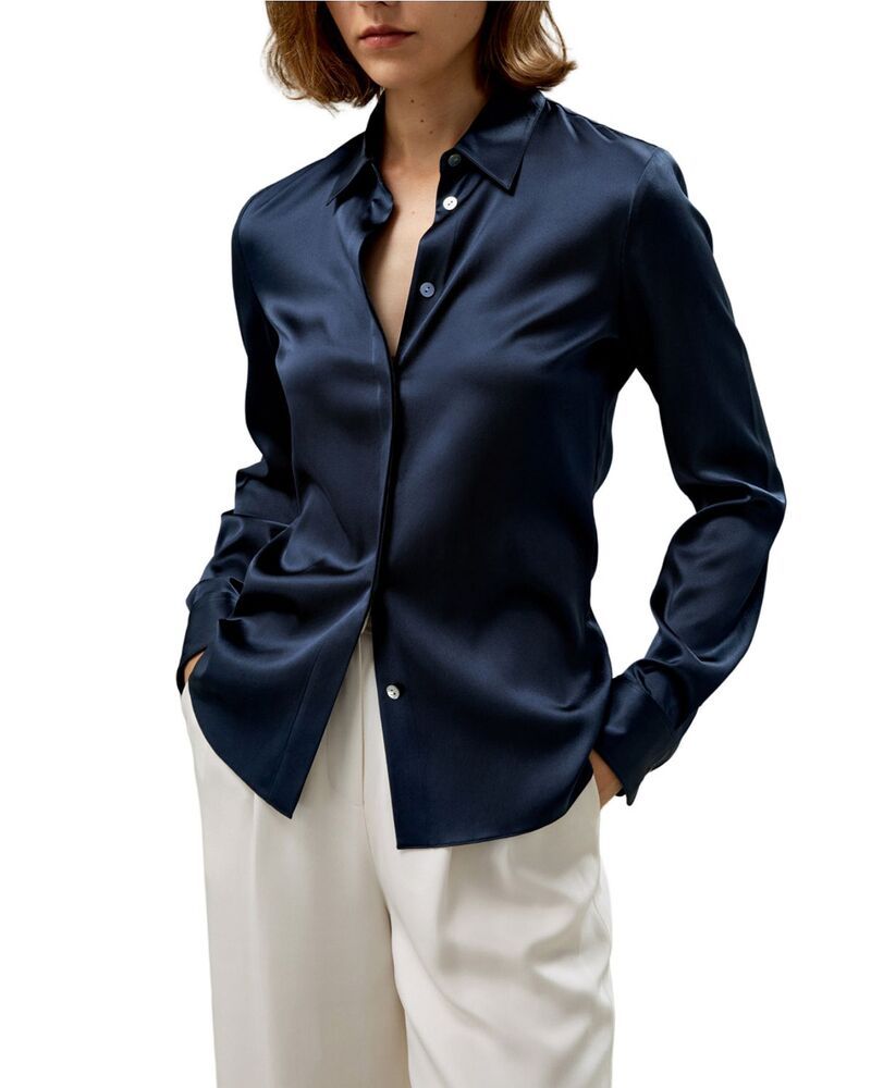 リリーシルク レディース トップス シャツ LILYSILK Elegant Silhouette Silk Shirt Navy Blue ネイビー