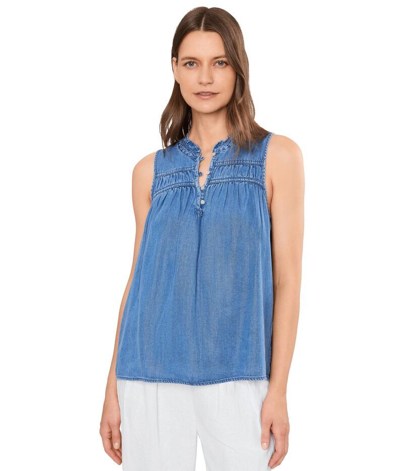 トッミーバハマ レディース トップス シャツ フリル ノースリーブ Tommy Bahama Chambray Olei Sleeveless Ruffle Top Med Indigo Wash イ 25,752円
