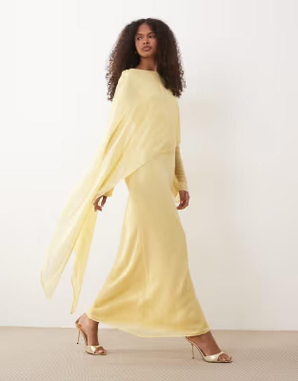 エイソス レディース トップス ワンピース ケープデザイン キャップ ケープ マキシ ASOS DESIGN cape detailong sleeve maxi dress in soft yell 19,695円