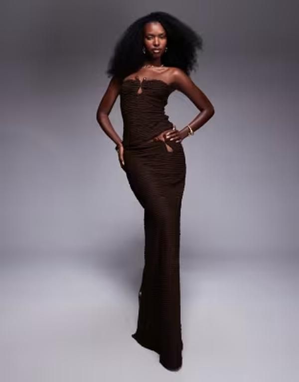 サウスビーチ レディース ボトムスカート マキシ South Beach maxi beach skirt withardware detail in mocha BROWN ブラウン