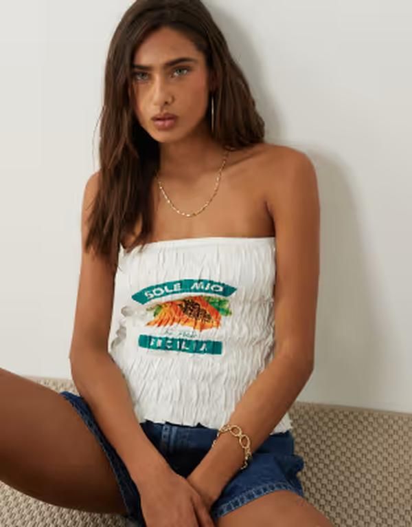 ザ・フロリック レディース トップス シャツ グラフィック The Frolic exclusive bandeau shir red papaya graphic top WHITE ホワイト
