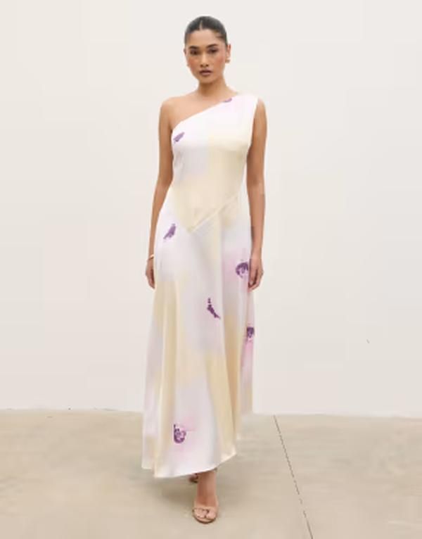 プリティラヴィッシュ レディース トップス ワンピース フラワー柄 プリント サテン マキシ フラワー Pretty Lavish satin one shoulder maxi dress in l