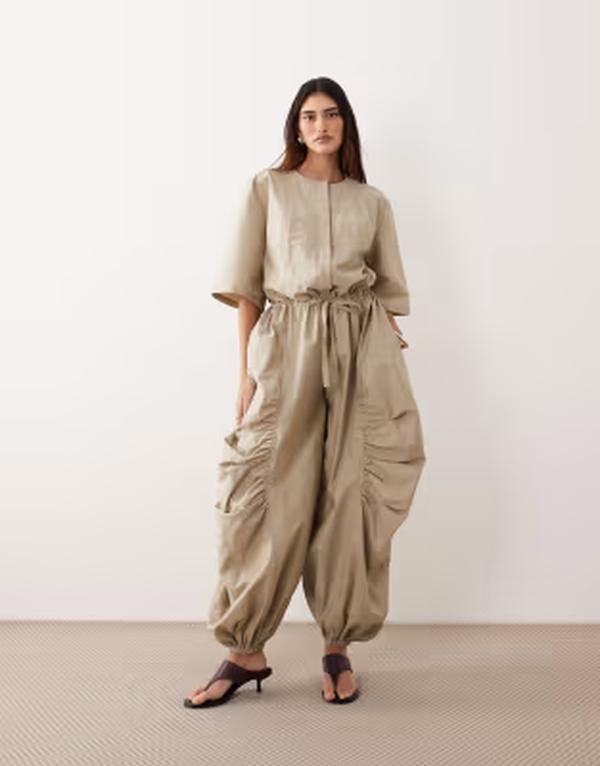 アレンジ レディース トップス ジャンプスーツ ARRANGE oversized utility jumpsuit in stone ストーン