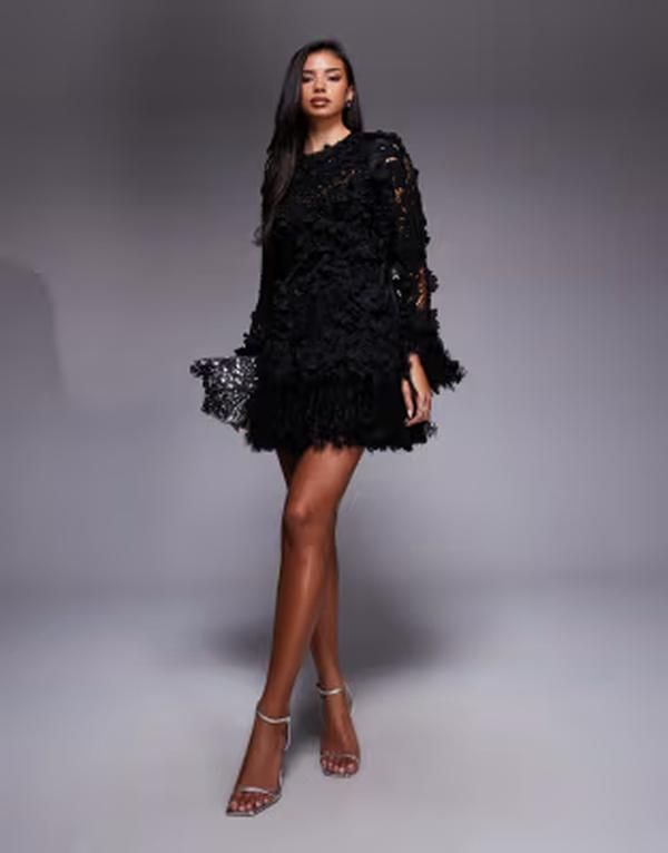 エイソス レディース トップス ワンピース フラワー柄 ミニ フラワー ASOS LUXE 3D floral embellished broderie mini dress with faux fe