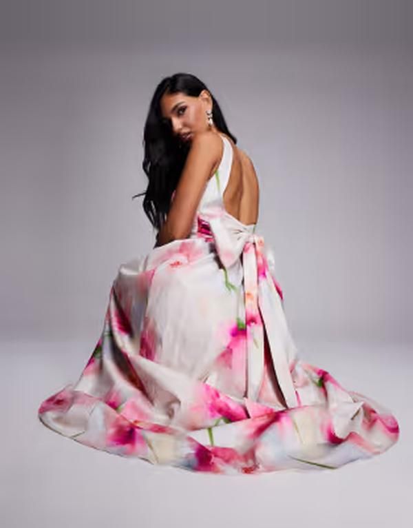 エイソス レディース トップス ワンピース フラワー柄 プリント マキシ フラワー ASOS LUXE premiumaxi dress in oversized floral print Pink