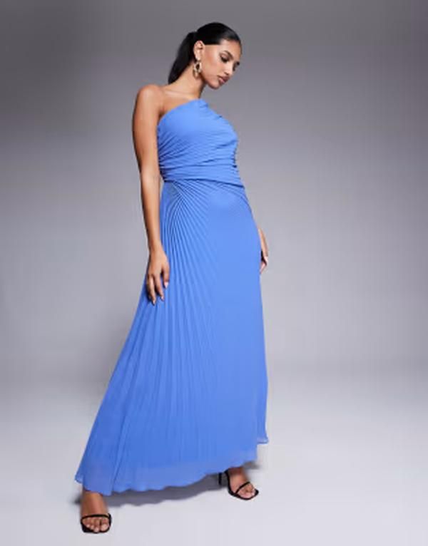 エバーニュー レディース トップス ワンピース プリーツ マキシ Ever New one shoulder pleated maxi dress Blue ブルー
