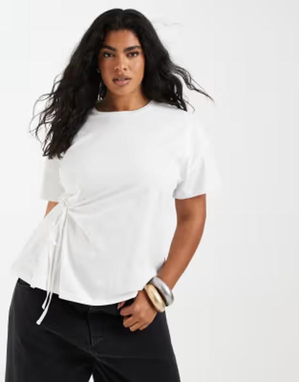 ヴェロモーダ レディース トップス Tシャツ Vero Moda Curve tie sidetail boxy Tshirt Sno white ホワイト