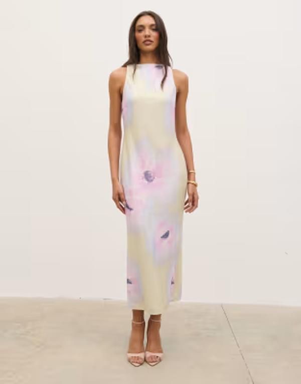 プリティラヴィッシュ レディース トップス ワンピース フラワー柄 プリント スパンコール フラワー Pretty Lavish printed sequin midaxi dress in wate