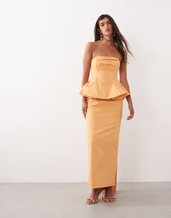 アレンジ レディース トップス ワンピース マキシ ARRANGE bandeau cinched maxi dress in apricot アプリコット
