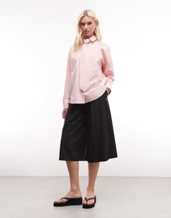 エイソス レディース トップス シャツ ASOS DESIGN oversized shirt with tie pink ピンク