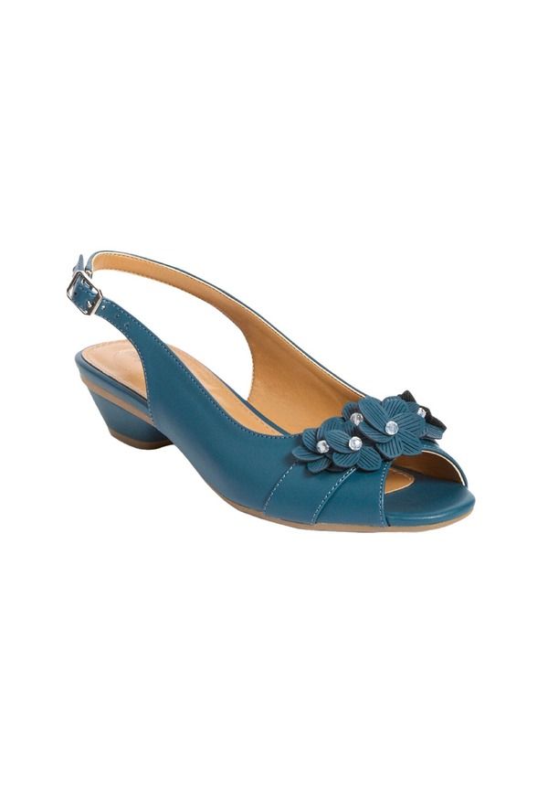 コンフォートビュー レディース シューズ ヒール レザー Comfortview The Rider LeatherLike Slingback Midnighteal ティール