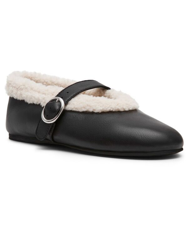 スティーブ マデン レディース シューズ パンプス Steve Madden Womens Lodge Cozy Adjustable Strap Mary Jane Flats Black Leat