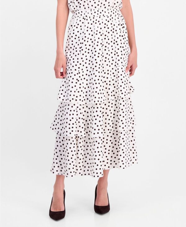 アンクライン レディース ボトムスカート ティアードット プチ Anne Klein Womens PolkaDot PullOn Tie red Skirt Regular Petite White