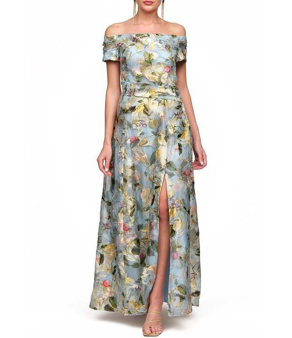 ジェイエスコレクションズ レディース トップス ワンピース A ライン フラワー柄 フラワー JS Collections Carissa Line Floral Gown Aqua Gold アクア