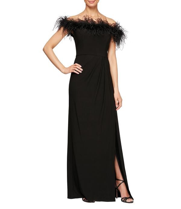 アレックスイブニングス レディース トップス ワンピース フロントスリット ギャザー キャップ ジャージー Alex Eveningstretch Matte Jersey Feather Offth