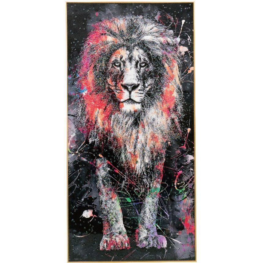 【送料無料】美品 アートパネル 絵画 SNS映え 動物　ライオン　百獣の王　フレーム付き インパクト大 壁飾り　80×160 a533