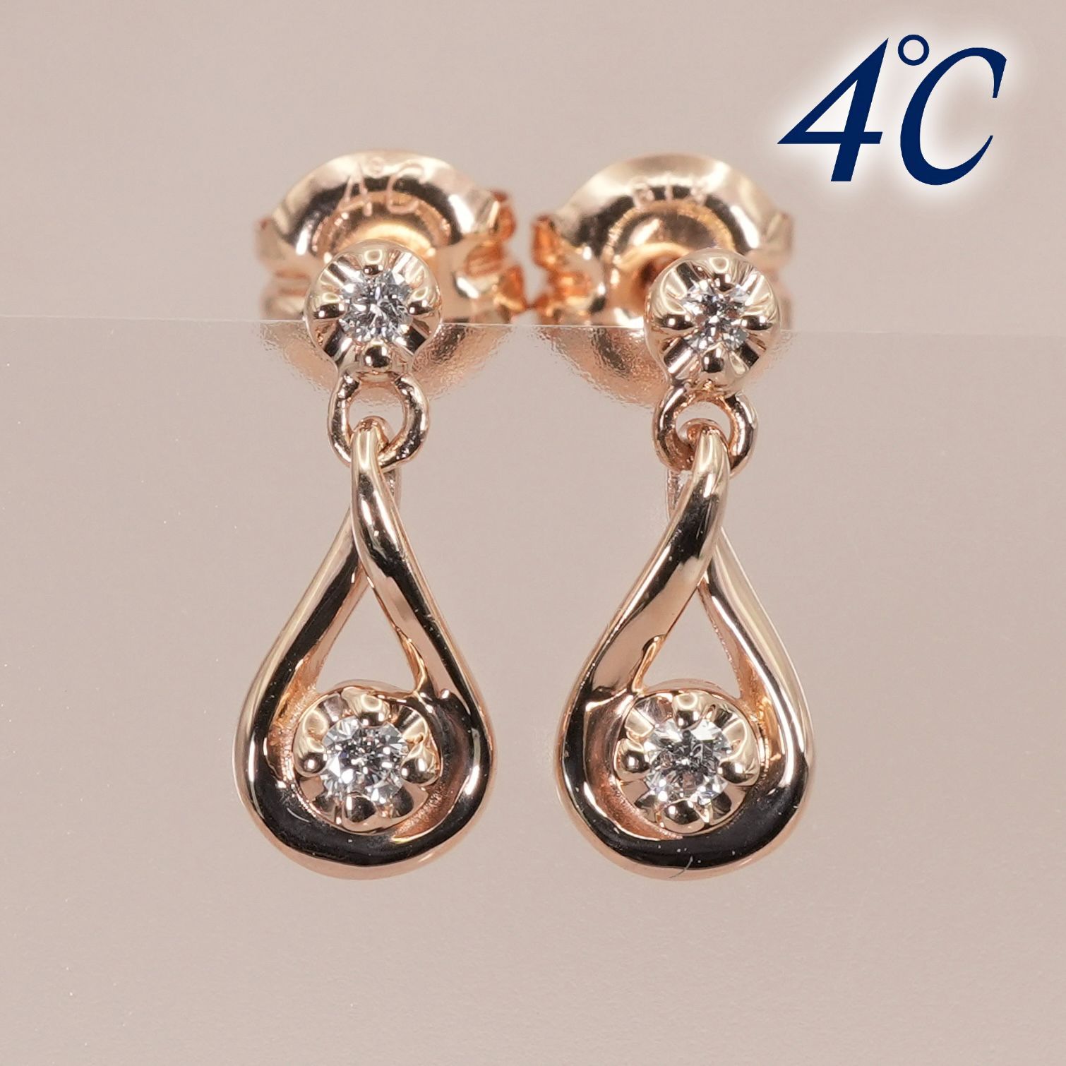 美品 現行品 4℃ K18 ダイヤモンド ドロップ ピアス /25-3122