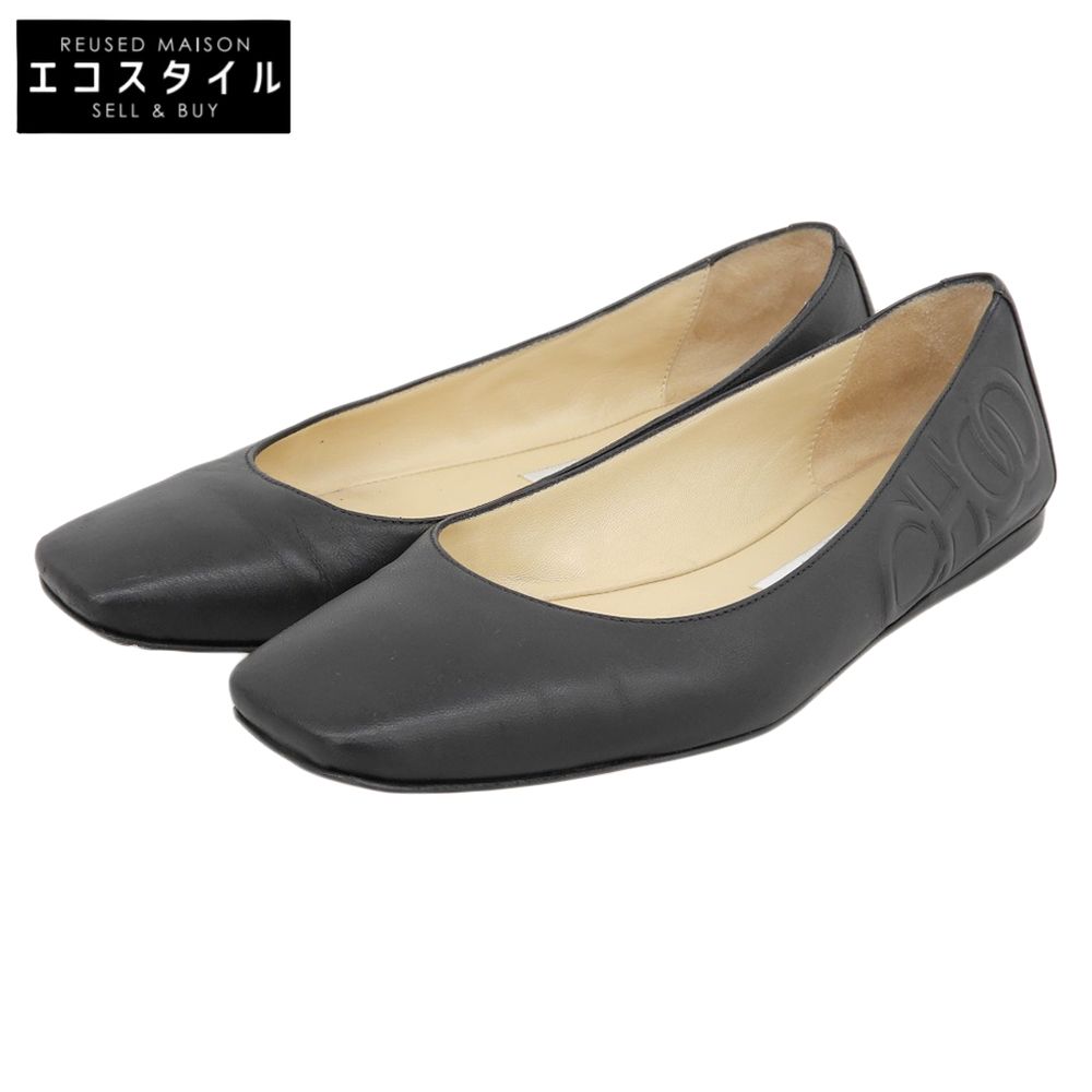JIMMY CHOO　ジミーチュウ　レザー サイドロゴ フラットシューズ レディース 黒 ブラック 36 764391　36