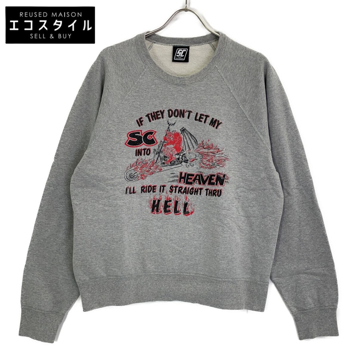 SC Subculture　エスシー サブカルチャー　グレー コットン DEVIL CREW NECK SWEAT/デビルプリント クルーネックスウェットプルオーバー　S