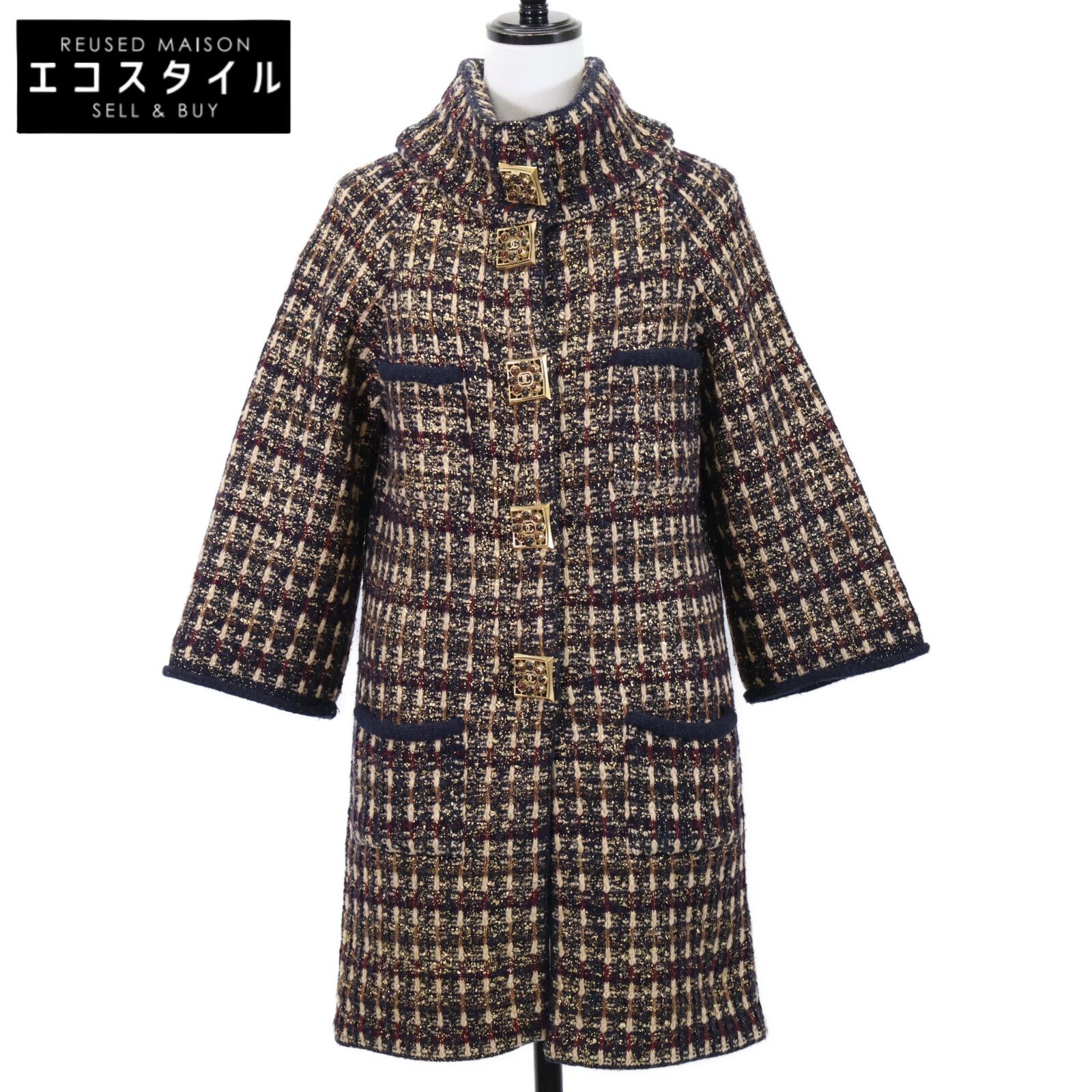 CHANEL　シャネル　【美品】P41671K03112 グリボアボタン ウールｘカシミヤ ニット　36