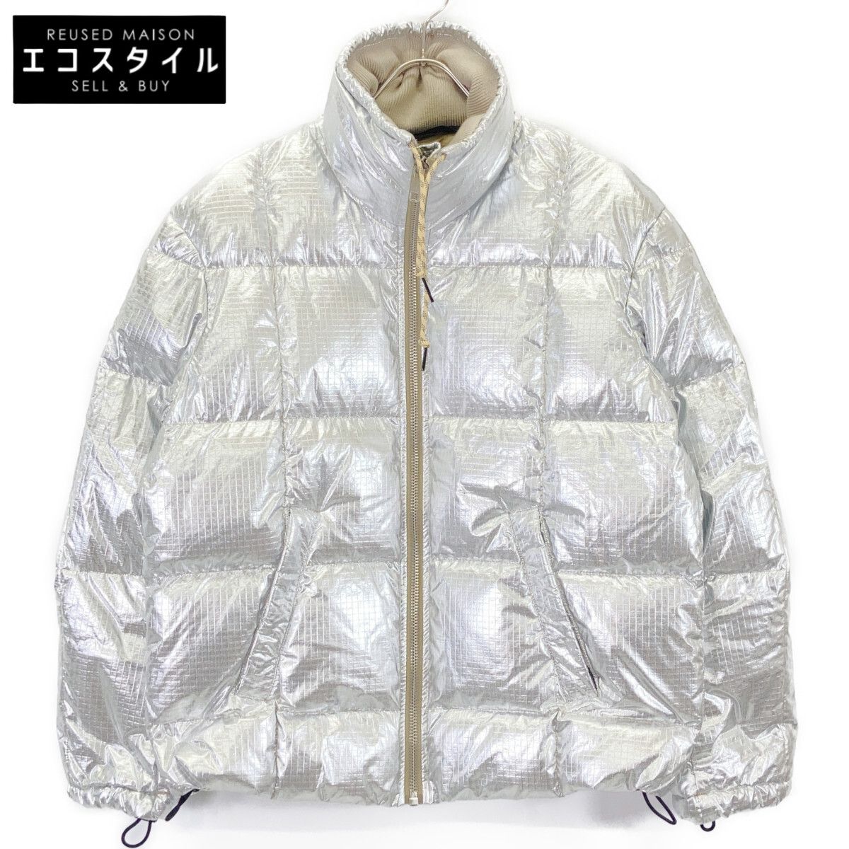 DIESEL　ディーゼル　A03145 シルバー 襟切り替え ジップアップナイロンダウンジャケット　XS