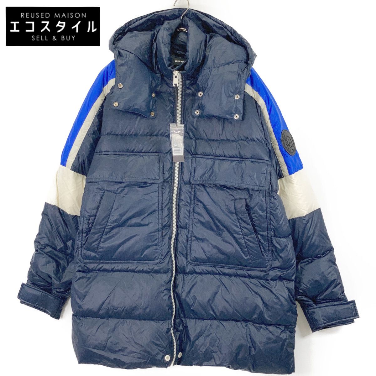 DIESEL　ディーゼル　ネイビー ナイロン ダウンコート　S