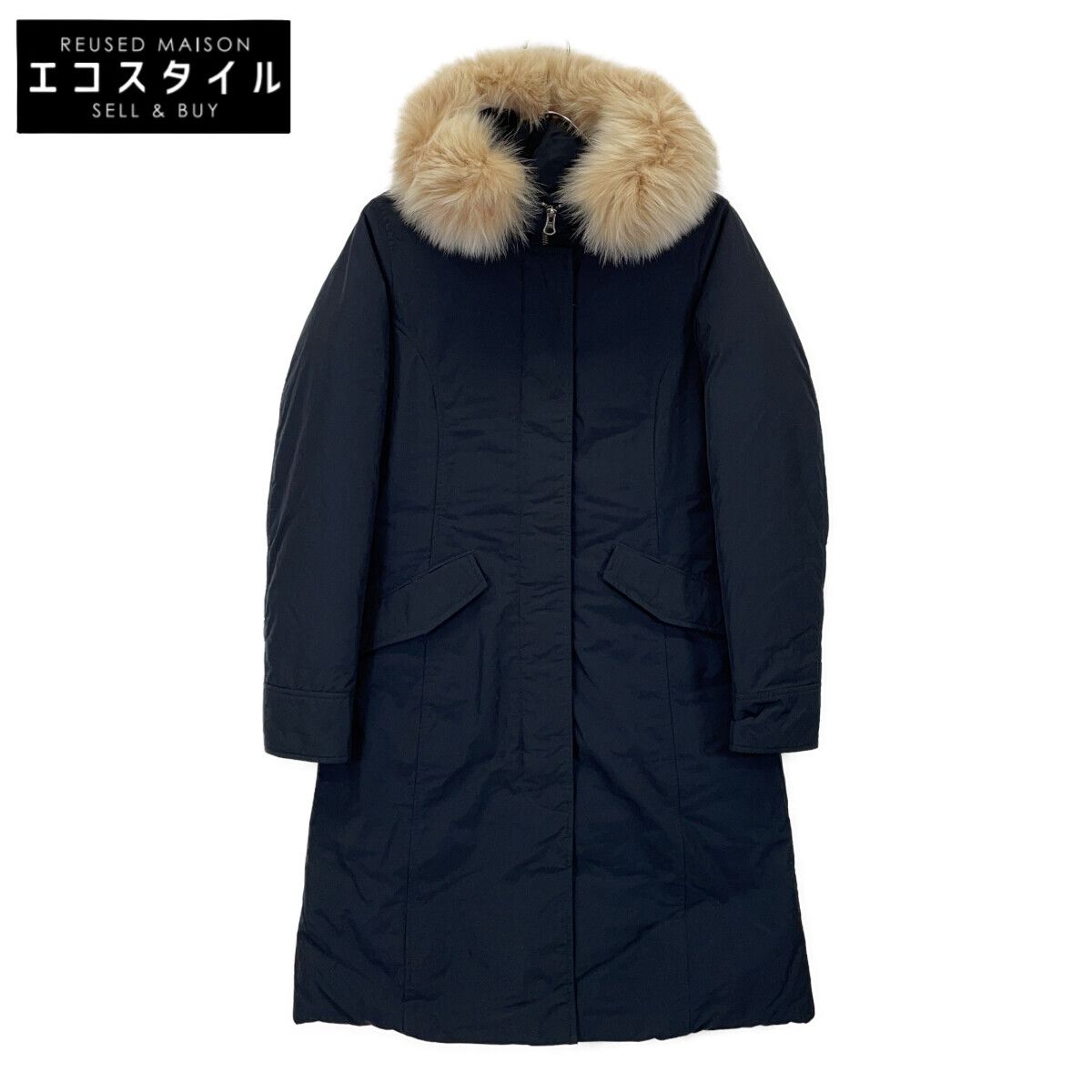 WOOLRICH　ウールリッチ　ネイビー 152303 フォックスファー付き ダウンコート　S