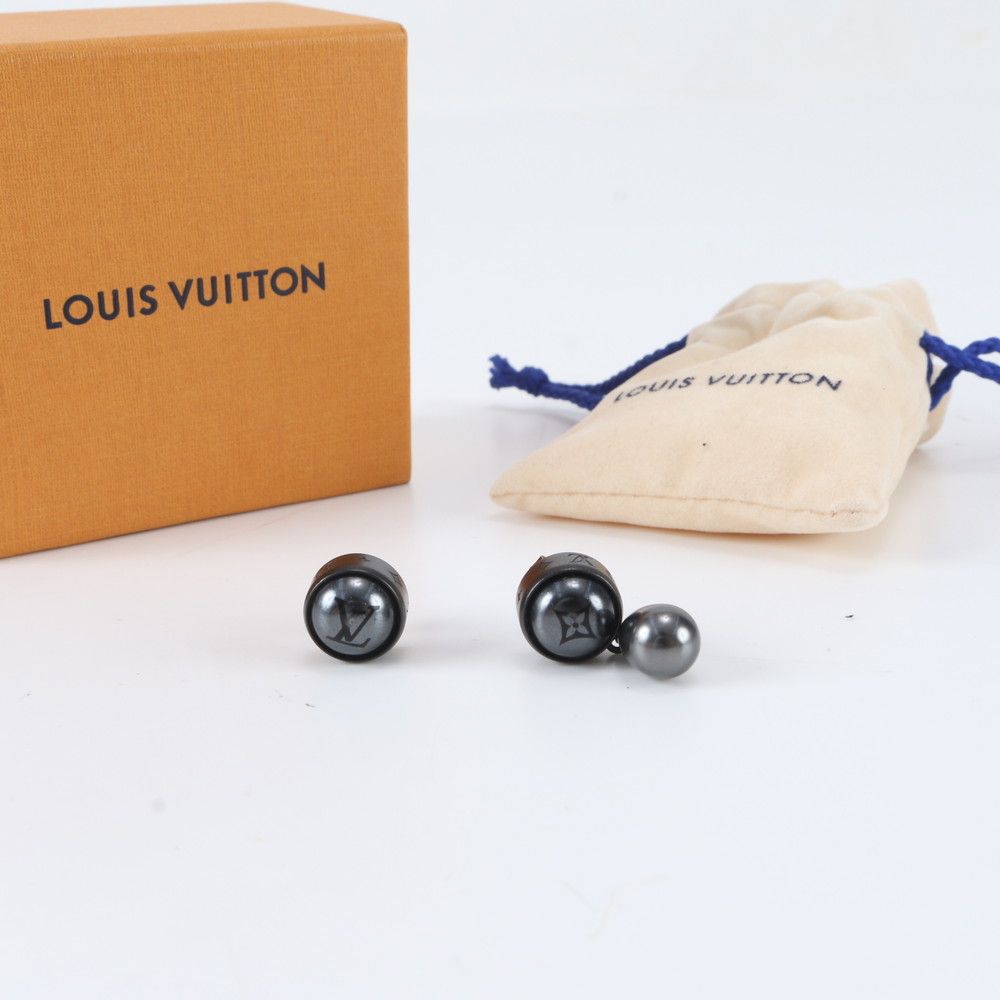 極美品 ルイヴィトン LV パール ピアス M02544 アクセサリー ブラック 黒 ブランド おしゃれ メンズ レディース WBM EG48-4【中古】