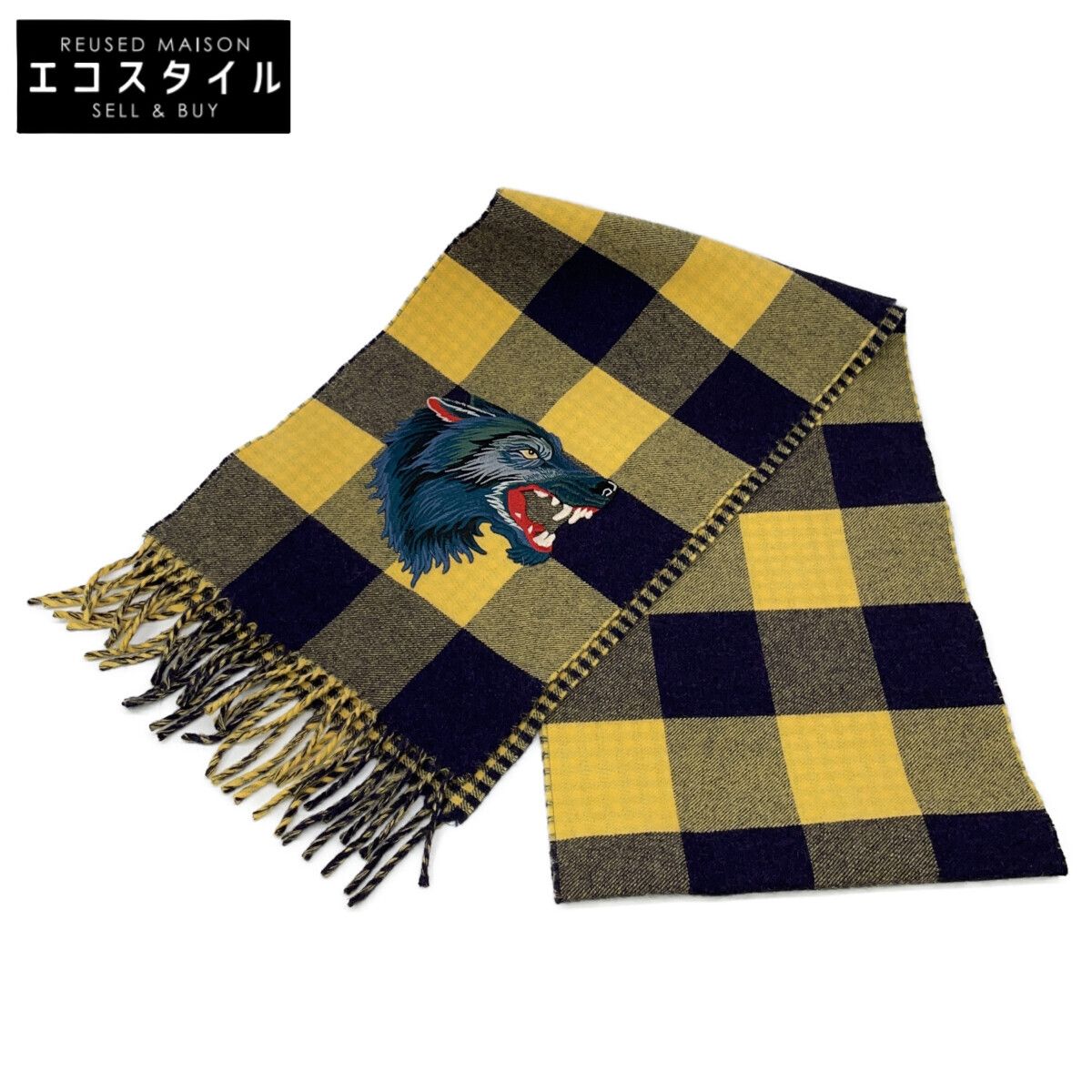 GUCCI　グッチ　【美品/国内正規】494045 チェック ウルフ刺繍 フリンジ