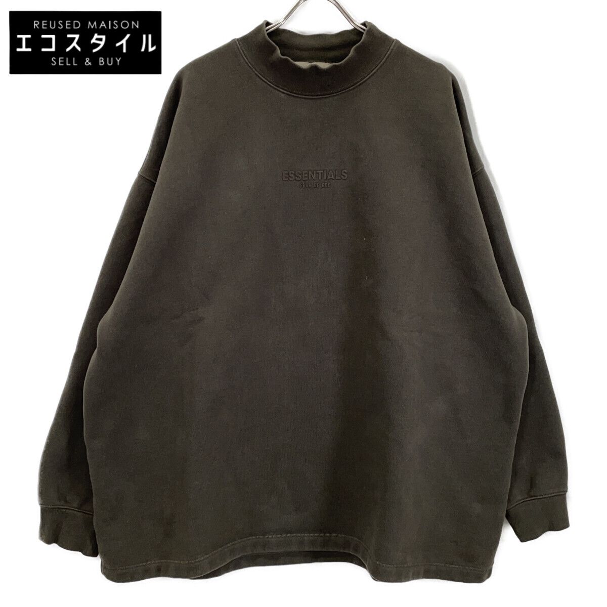 FOG ESSENTIALS　エフオージーエッセンシャルズ　カーキ ロゴ モックネック スウェット　XL