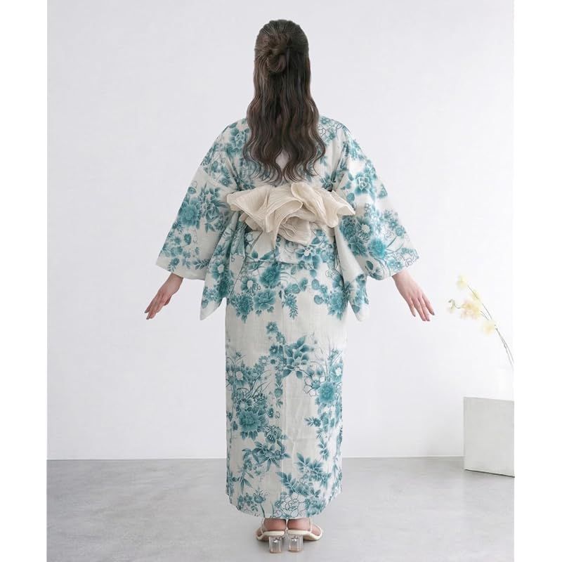 キョウエツ 変わり織 浴衣 ワンピース 2点セット フリーワイド KYOETSU] [キョウエツ] 浴衣セット 変わり織 生成り ワンピース 2点