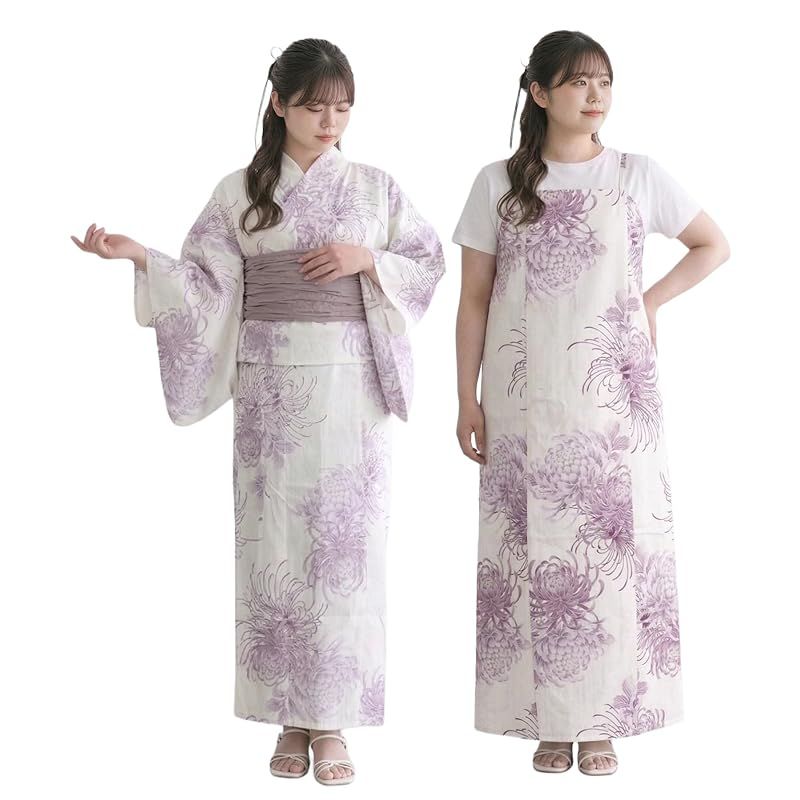 キョウエツ 変わり織 浴衣 ワンピース 2点セット フリーワイド KYOETSU] [キョウエツ] 浴衣セット 変わり織 生成り ワンピース 2点