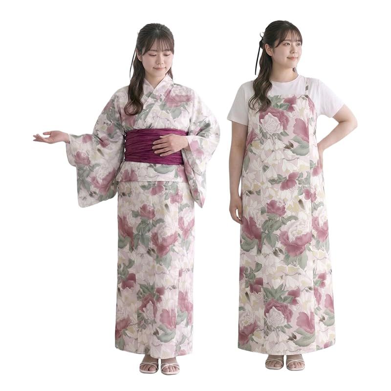[KYOETSU] [キョウエツ] 浴衣セット 変わり織 生成り ワンピース 2点セット(浴衣、兵児帯) レディース フリーワイドサイズ FW (ロゼマグノリア, フリーワイドサイズ)