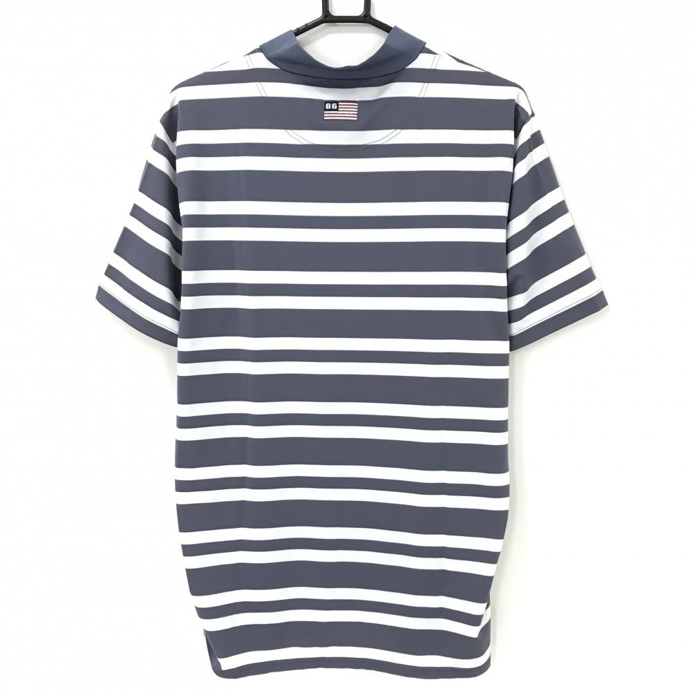 超美品】ブリーフィング 半袖ハイネックシャツ グレー×白 ボーダー