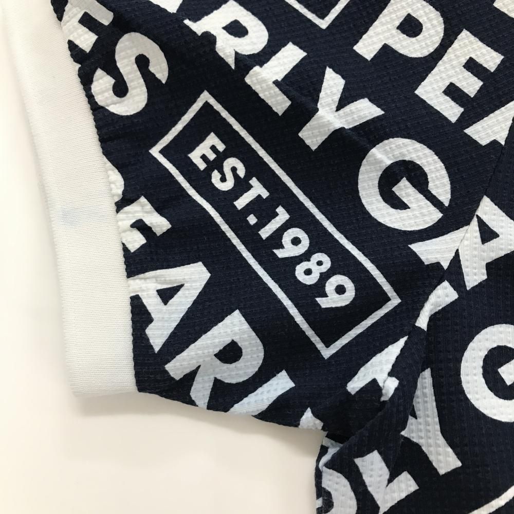 パーリーゲイツ 半袖ポロシャツ ネイビー×白 ロゴ総柄 メンズ 7(2XL