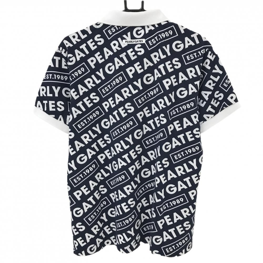パーリーゲイツ 半袖ポロシャツ ネイビー×白 ロゴ総柄 メンズ 7(2XL