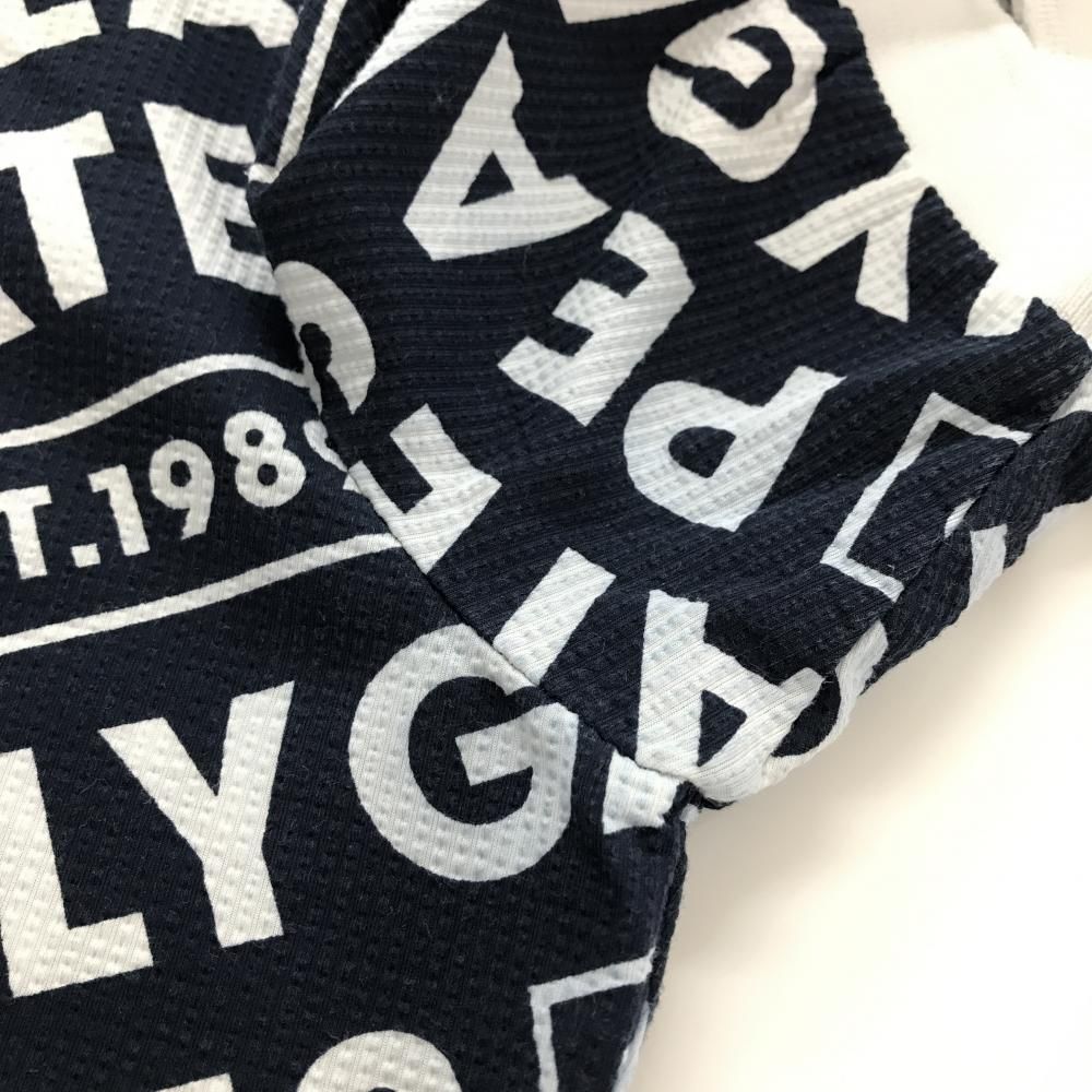 パーリーゲイツ 半袖ポロシャツ ネイビー×白 ロゴ総柄 メンズ 7(2XL