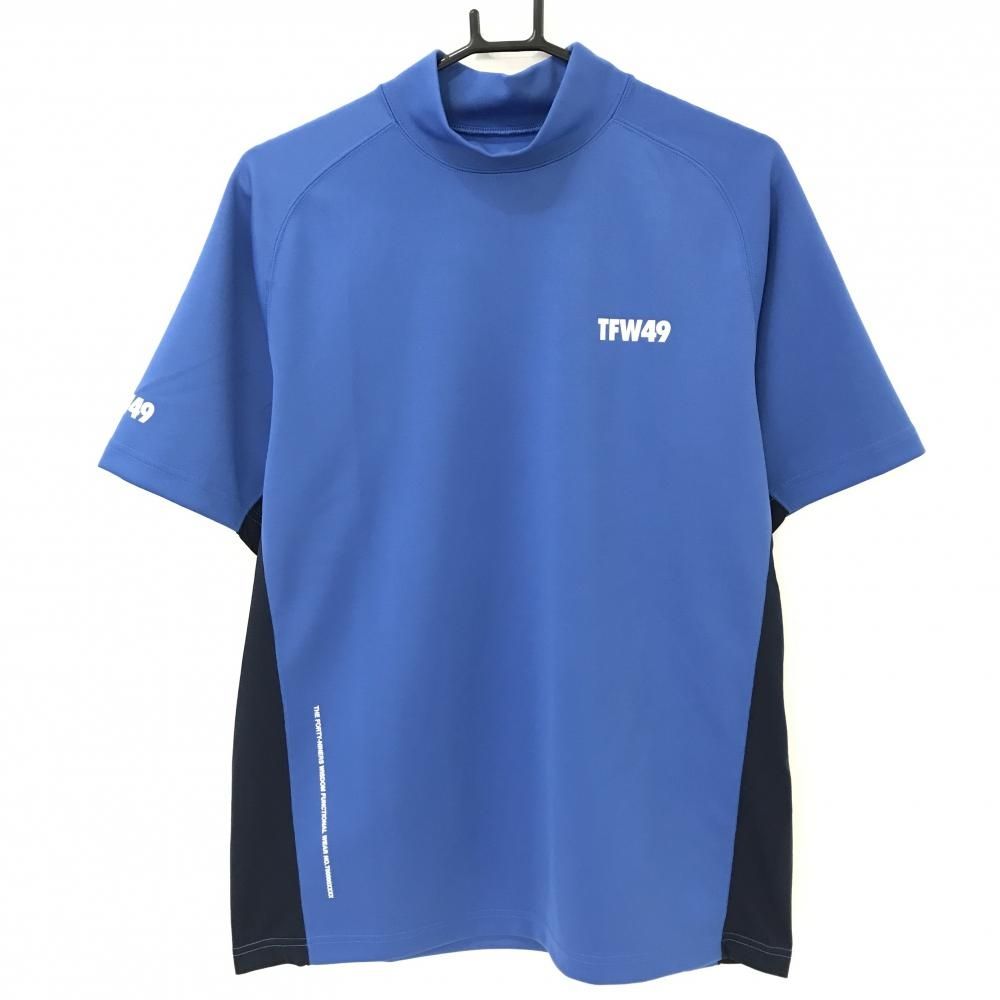 TFW49 ネイビー 長袖ハイネックシャツ 超美品】TFW49 半袖ハイネックシャツ ブルー×ネイビー バイカラー