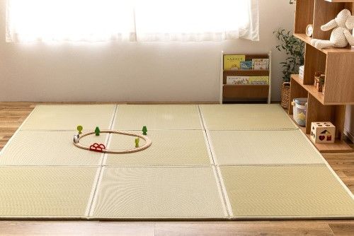 萩原 い草風たためる連結畳　綾模様　9面　約225×225×1.1cm　グリーン