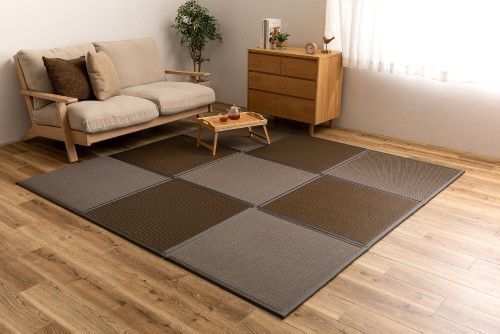 萩原 い草風たためる連結畳　綾模様　9面　約225×225×1.1cm　ブラウン