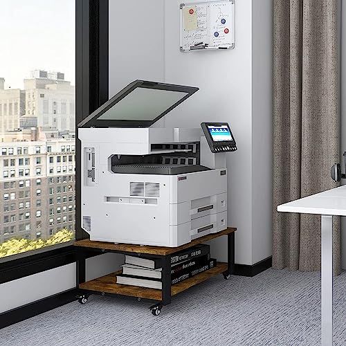 PUNCIA 2段 プリンター台 幅60cm 奥行60cm 高30cm ワゴン キャスター付き プリンタラック 収納棚 大型 コピー機 置き 台 省スペース プリンター棚 机下収納 木製ラック 取り付け簡単 90kg高耐荷重 オフィス/ホーム用ｍａ