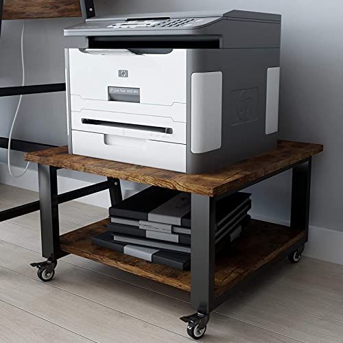 PUNCIA プリンター台 2段 幅50×奥行50×高さ32cm 木製ワゴン キャスター付き 収納棚 大型コピー機対応 レーザープリンタ FAX機適用 机下に置ける 省スペース設計 75kg耐荷重 簡単組立 オフィス・家庭用 多機能ラック レトロｍａ