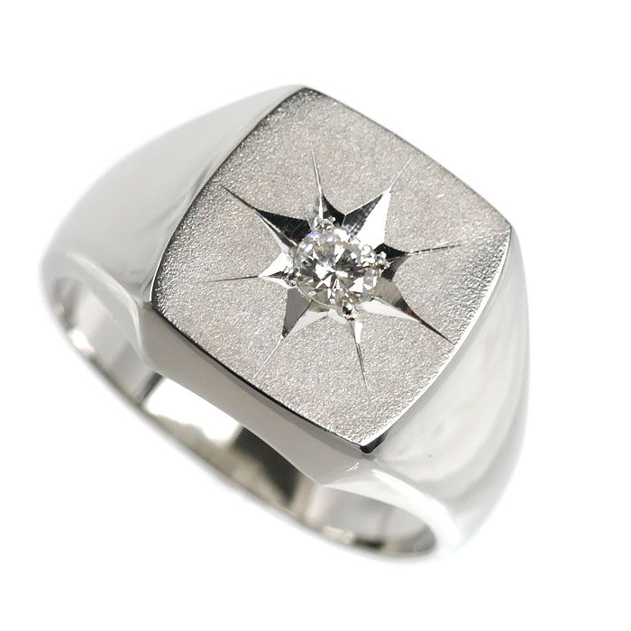 Pt900プラチナ 印台 リング・指輪 ダイヤモンド0.13ct 20号 18.8g メンズ 中古 美品