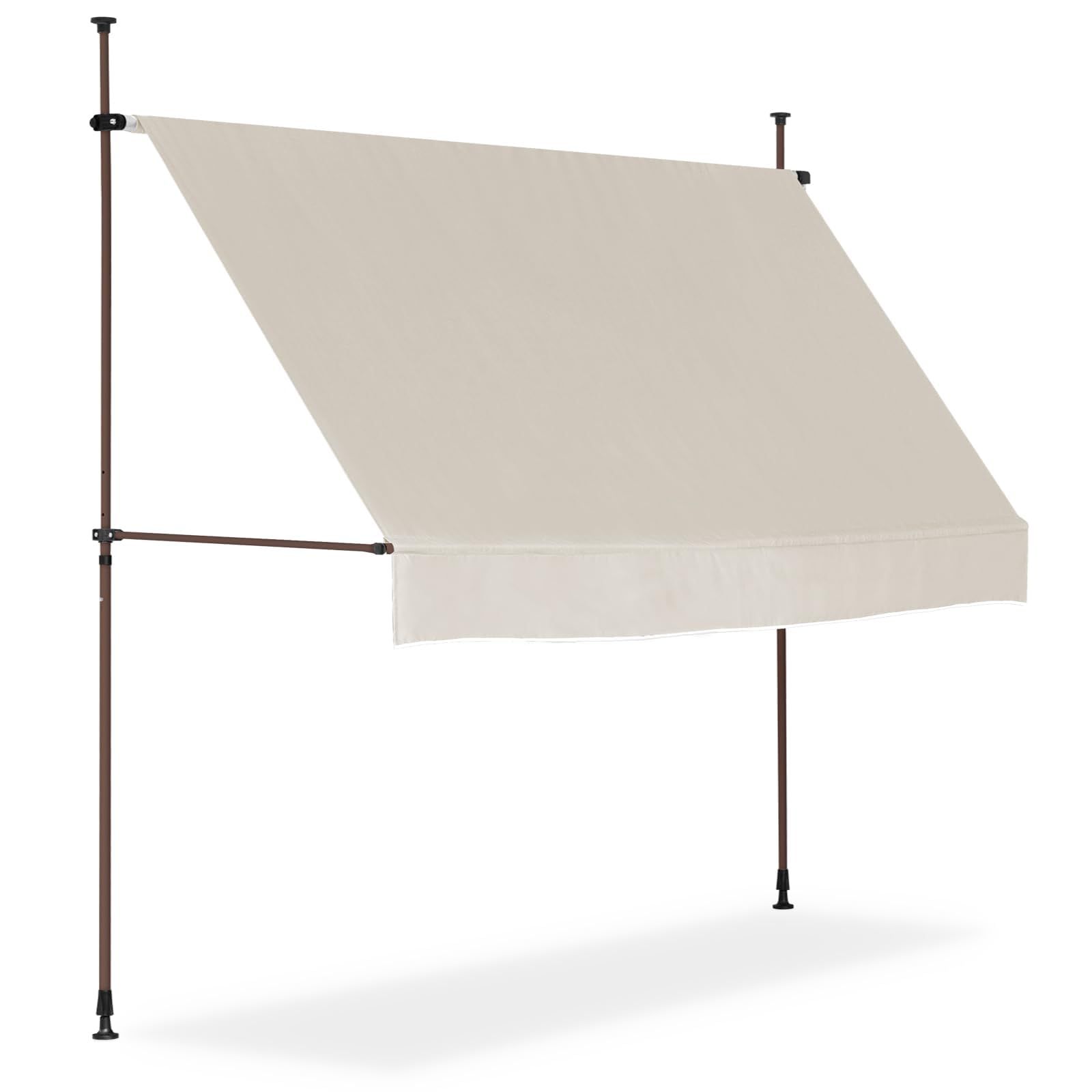 FIELDOOR つっぱり日よけスクリーン オーニングシェード オーニングテント 幅303cm×奥行90cm×高さ122～302cm UVカット 撥水 ベランダ テラス 簡単取付 [ライトベージュ/ブラウンフレーム]