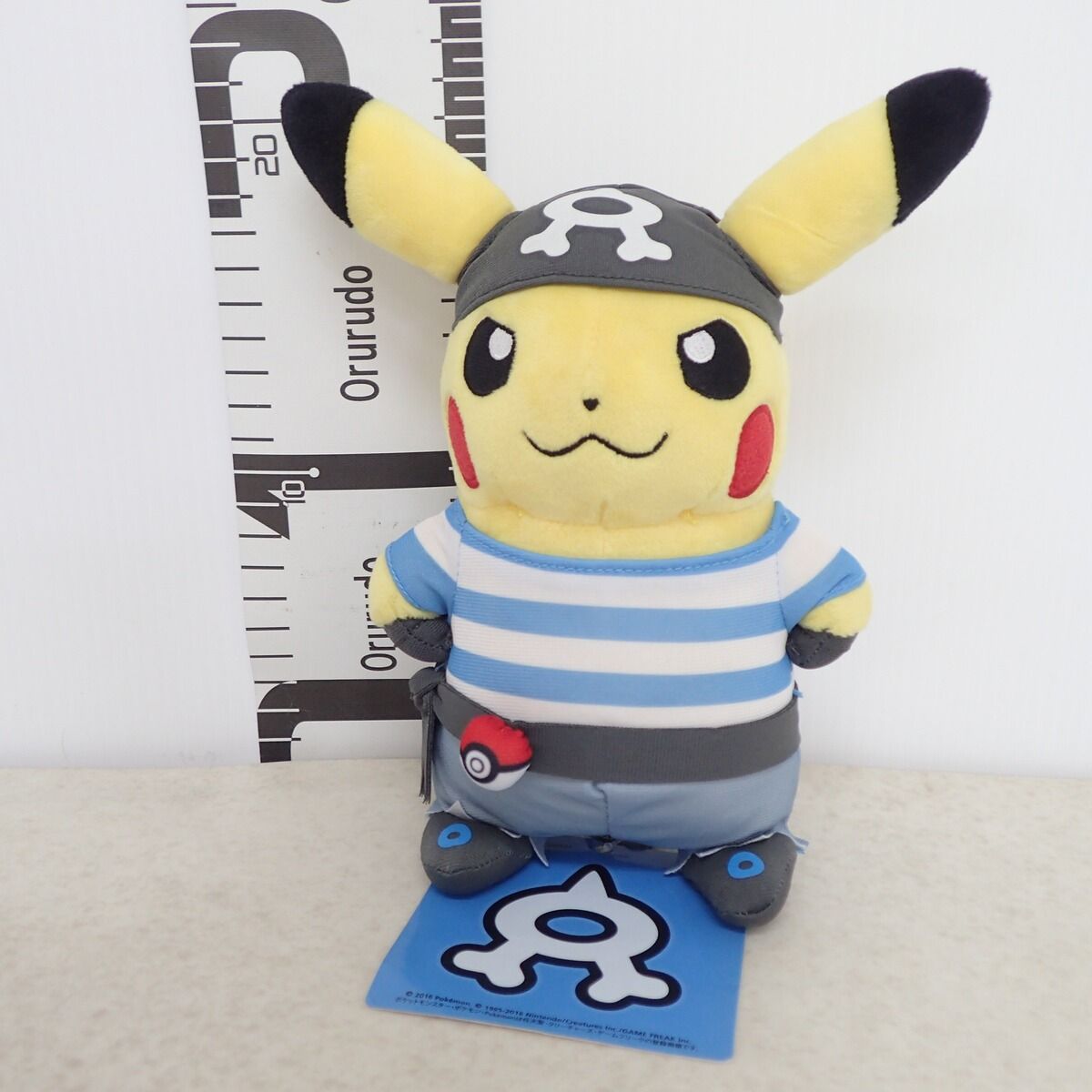 ☆ポケモン☆　団員ごっこピカチュウ　アクア団　ぬいぐるみ ポケモンセンター ぬいぐるみ 団員ごっこピカチュウ アクア団 紙タグ