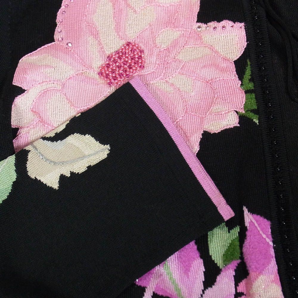 レオナール LEONARD FASHION シルク混 花柄 ビジュー クルーネック