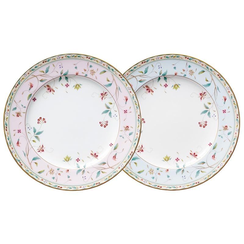 【新品】 Noritake ノリタケ プレート ( 色変り ペアセット ) 21cm 花更紗 2枚 ピンク ・ ブルー ボーンチャイナ P97211/4409-56